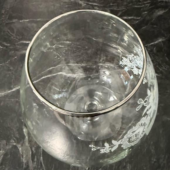 Floral Glass Goblet with Silver Rim - Picture 3 of 9